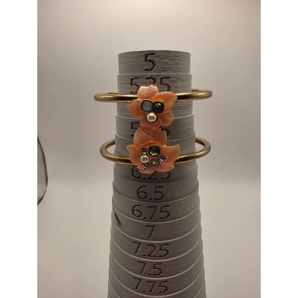 Vince Camuto Gold Tone Double Bar Cuff Bracelet Peach Resin Flower Pearl Crystal